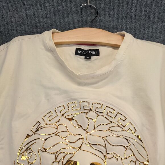 Makobi Womens Top Plus Size 3X Cream Shirt Shiny Skull Graphic Logo - Picture 3 of 12